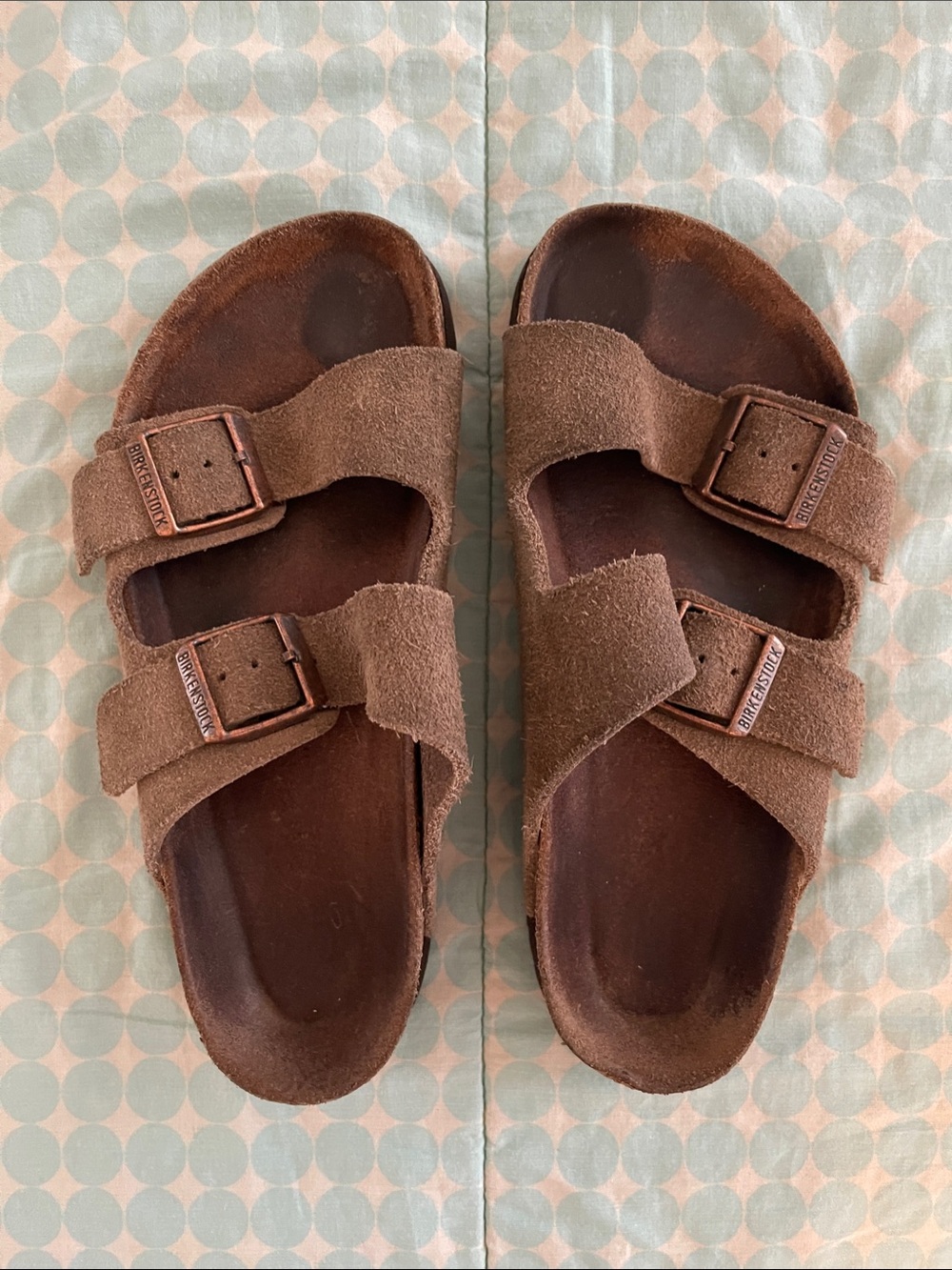 Birkenstock Arizona Suede Two-Strap Sandals in Beige